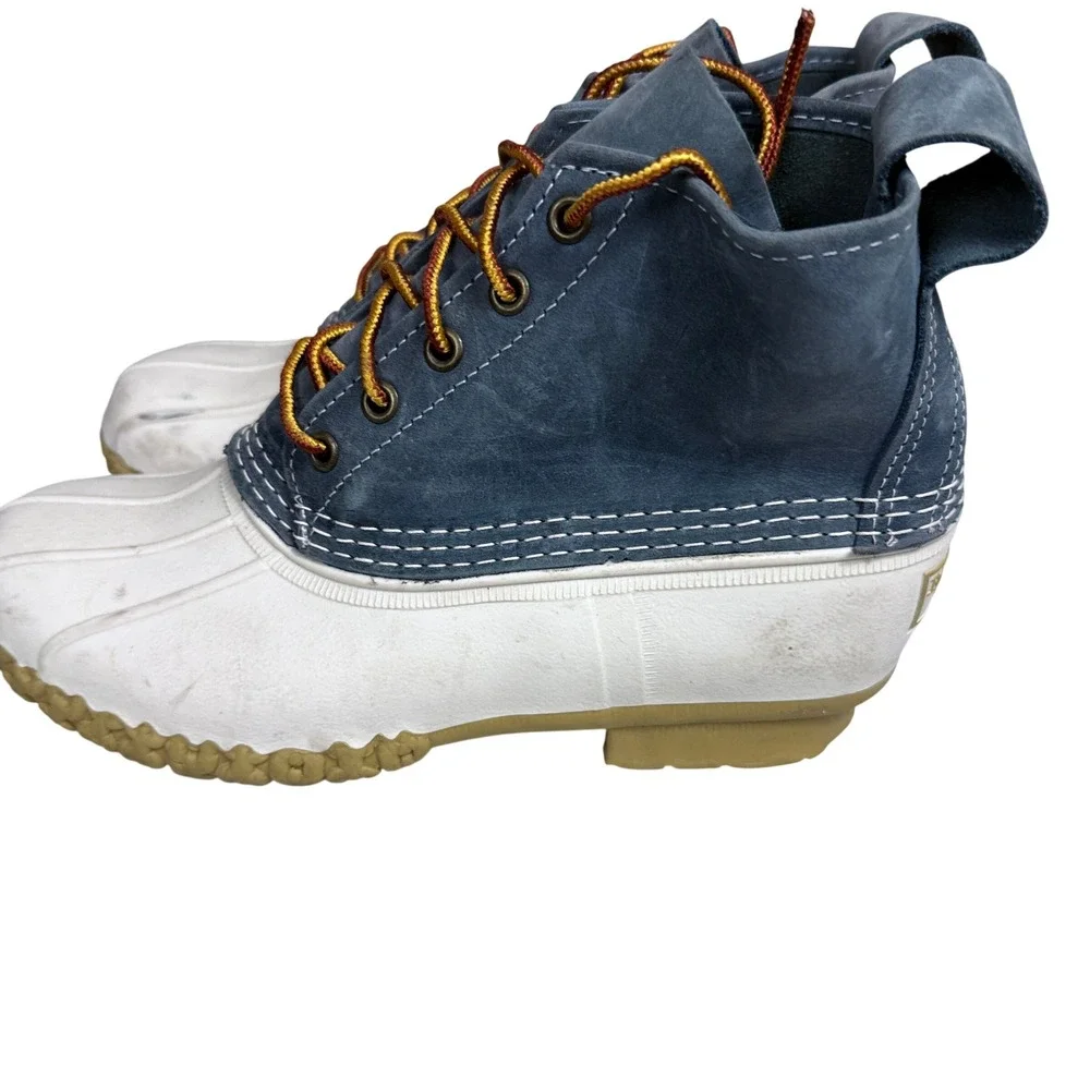 L.L. Bean Duck Boots Womens 6 Blue White Leather Waterproof Made in USA 503475
